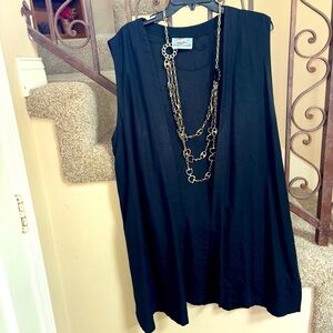 Tienda Ho Vest  Black Rayon Sleeveless Open Vest Tunic O/S. High Side Slits